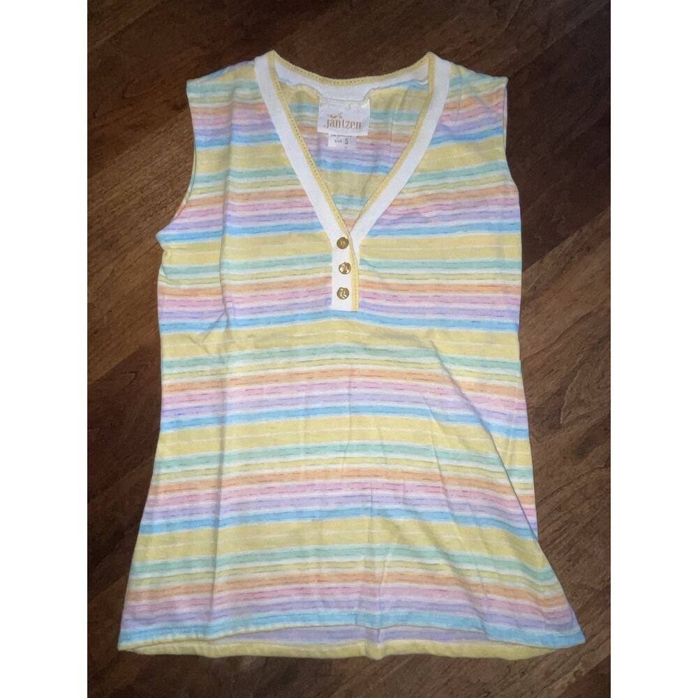 Vintage Jantzen Sleeveless Striped Knit Top Preppy Coastal Size S Small 1980s
